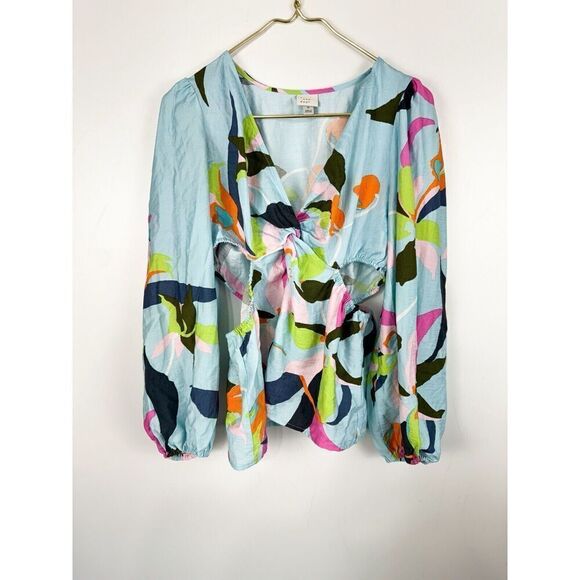 a new day Tops - A New Day Women's Tropical Print Size Medium  Side Cutout Blouse Multicolor